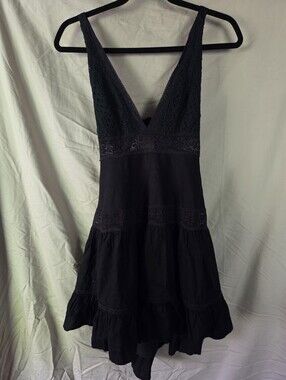 Black Lace-Detail V-Neck Mini Dress